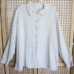 Chico’s Beige 100% Linen Button Down Shirt Womens SIZE 3 US 16